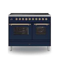 Ilve PDI10NE3/MBG Midnight Blue 100Cm Milano 6 Zone Induction Electric Range Cooker Brass Trim
