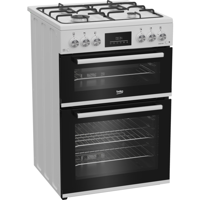 Beko EDG6231W  60cm Twin Cavity Gas Cooker with Enamel Hob - White