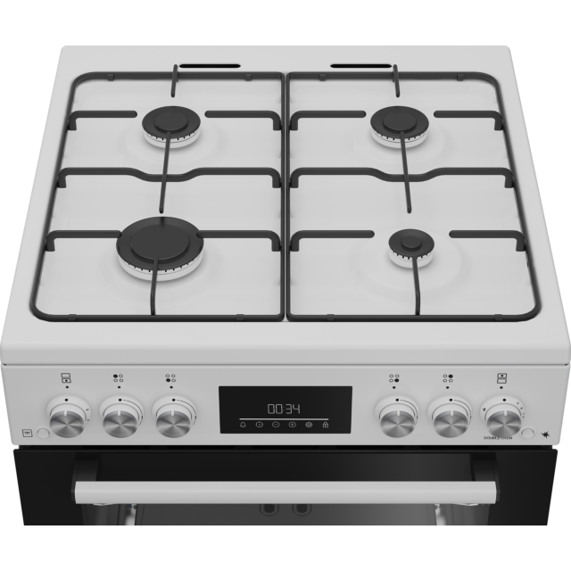 Beko EDG6231W  60cm Twin Cavity Gas Cooker with Enamel Hob - White