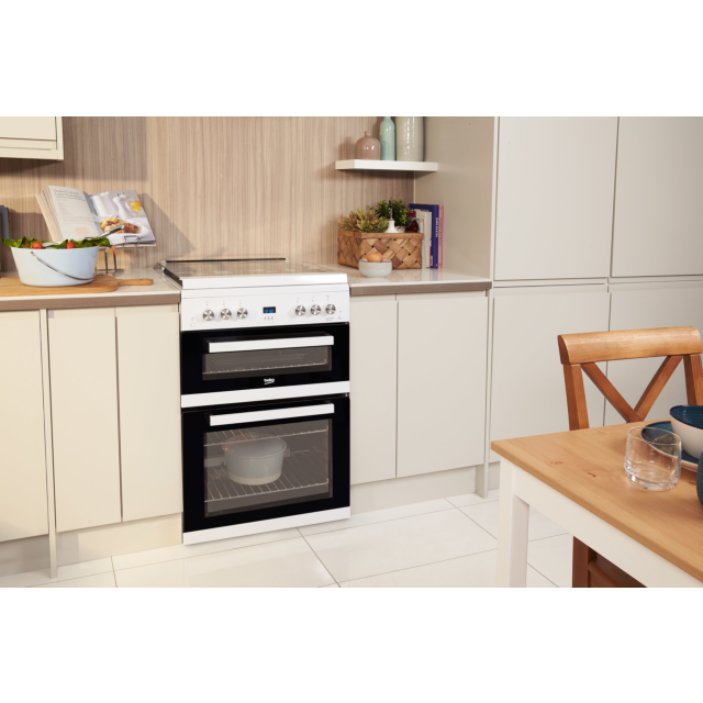 Beko EDG6L33W 60cm Gas Double Oven with Glass Lid - White