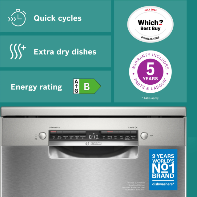 Bosch SMS4EMI06G WiFi Dishwasher 14 Place Stainless