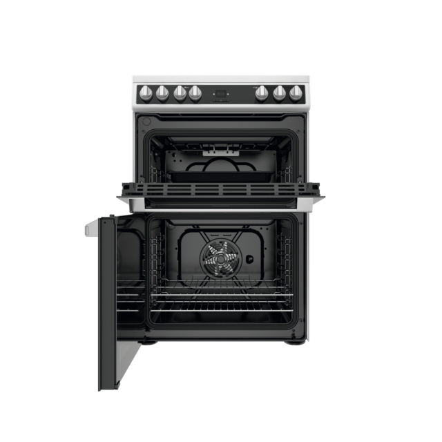 Hotpoint HDT67V9H2CW_UK 60cm Double Electric Cooker with Ceramic Hob - Black/White