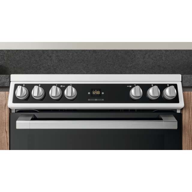 Hotpoint HDT67V9H2CW_UK 60cm Double Electric Cooker with Ceramic Hob - Black/White