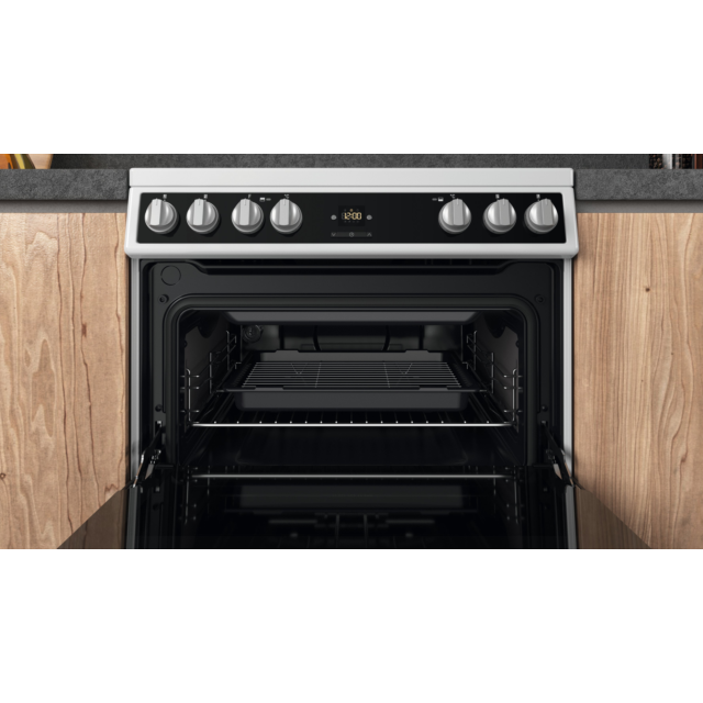 Hotpoint HDT67V9H2CW_UK 60cm Double Electric Cooker with Ceramic Hob - Black/White
