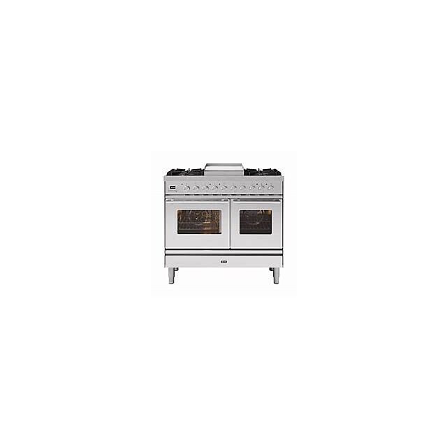 Ilve PD10SWE3/SS Stainless Steel Roma 100Cm Twin 60 / 40 4 Gas Burners + Coup De Feu 100Cm Dual Fuel