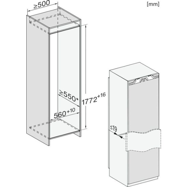 Miele K7763E Built-In Built-In Tall Fridge 177H Fixed Hinge Rh 