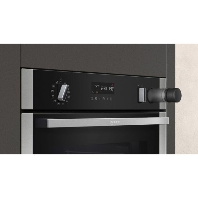 Neff B4AVH1AH0B Black + Silver Slide And Hide - Wifi Connected Built In Electric Single Oven With Ad