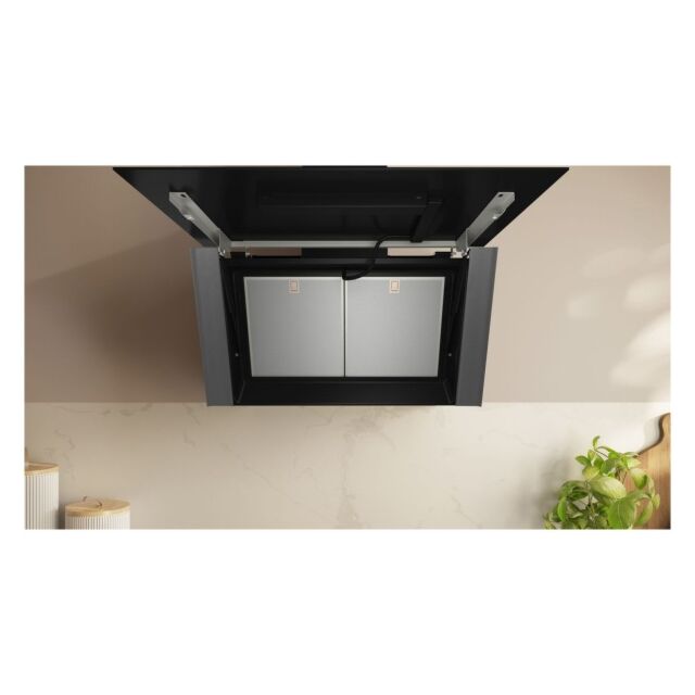Neff D98IPT2S0B Wall-Mounted Cooker Hood, 90 Cm, Clear Glass Black Printed