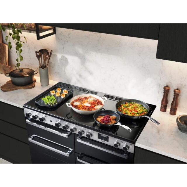 Rangemaster EDDLB110EIGBLK/CM1 Black Glass Edge Deluxe Bc - 110 Induction Range Cooker With Top Gril