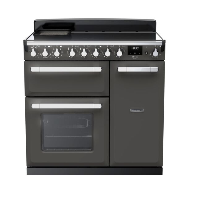 Rangemaster ESDL90EIPSLT/CM1 Slate & Chrome Estel Deluxe 90Cm Wide Induction Rangecooker Slate With 