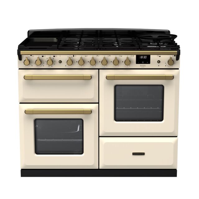 Rangemaster ESDLO110DFPPCR/AB1 Pale Cream Estel Deluxe 110 Dual Fuel - With Antique Brass And Warmin