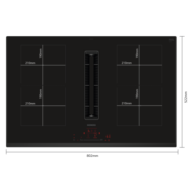 Siemens ED851HQ26E Black Q500 Induction Hob With Integrated Ventilation System 80 Cm Surface Mount W