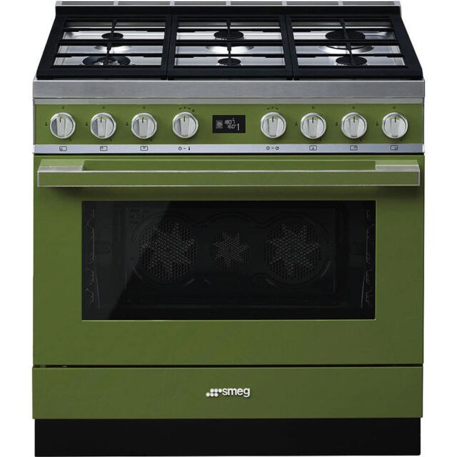Smeg CPF9GPOG Olive Green Portofino 90Cm Wide Dual Fuel Coooker 