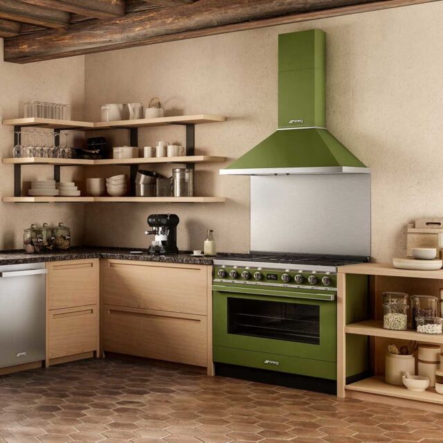 Smeg CPF9GPOG Olive Green Portofino 90Cm Wide Dual Fuel Coooker 