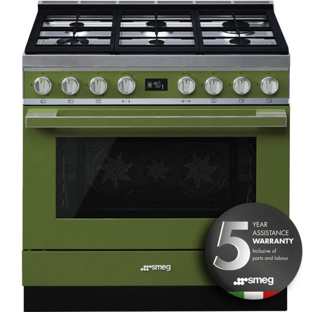 Smeg CPF9GPOG Olive Green Portofino 90Cm Wide Dual Fuel Coooker 