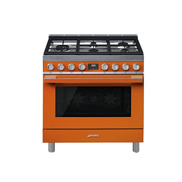 Smeg CPF9GPOR Orange 90Cm 'Portofino' Cooker With Pyrolytic Multifunction Oven And Gas Hob, Orange E