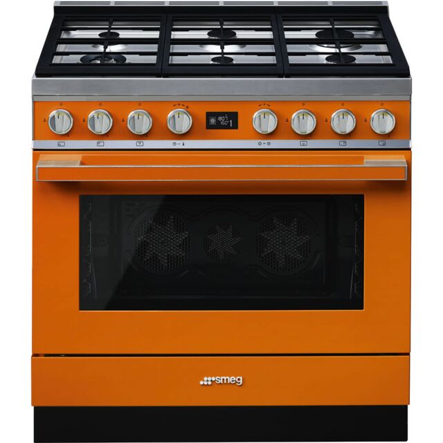 Smeg CPF9GPOR Orange 90Cm 'Portofino' Cooker With Pyrolytic Multifunction Oven And Gas Hob, Orange E