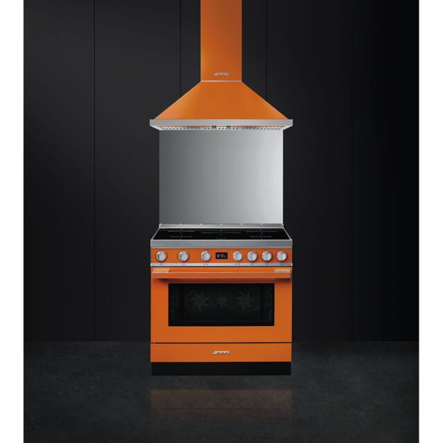 Smeg CPF9GPOR Orange 90Cm 'Portofino' Cooker With Pyrolytic Multifunction Oven And Gas Hob, Orange E