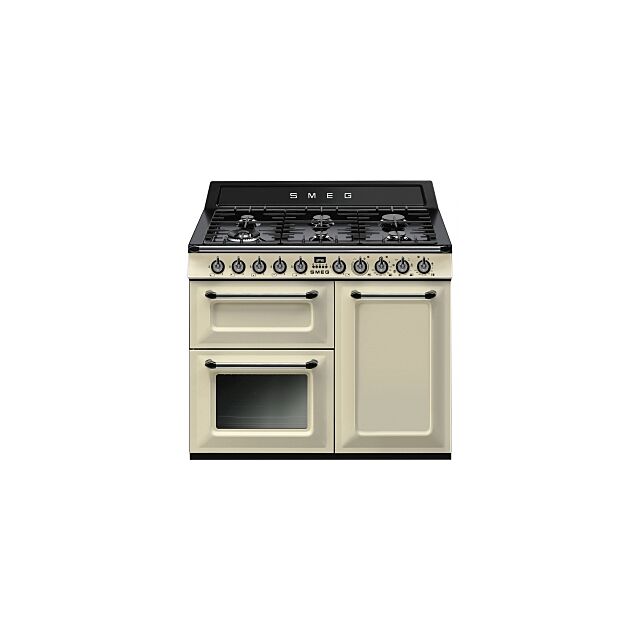 Smeg TR103P Cream 100Cm 'Victoria' Traditional Dual Fuel 3 Cavity Cooker With Gas Hob, Cream Energy 