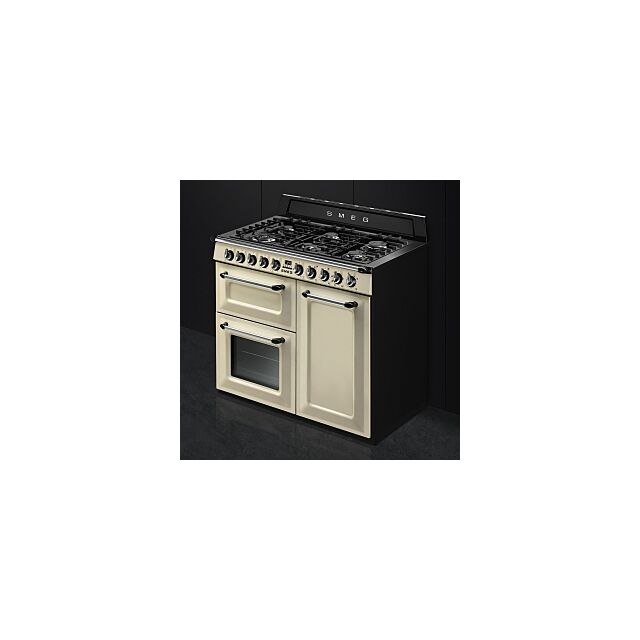 Smeg TR103P Cream 100Cm 'Victoria' Traditional Dual Fuel 3 Cavity Cooker With Gas Hob, Cream Energy 