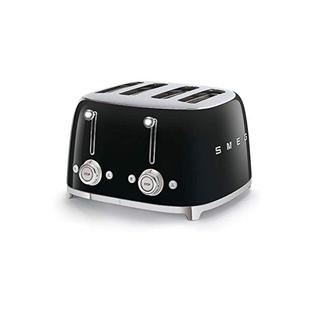 Smeg TSF03BLUK Black Silver X4 Slice Smeg Toaster 